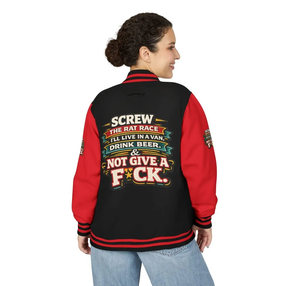 7152087765185548514_2048.jpeg Unisex Heavyweight Letterman Jacket — "Screw The Rat Race" Design F**K-Line