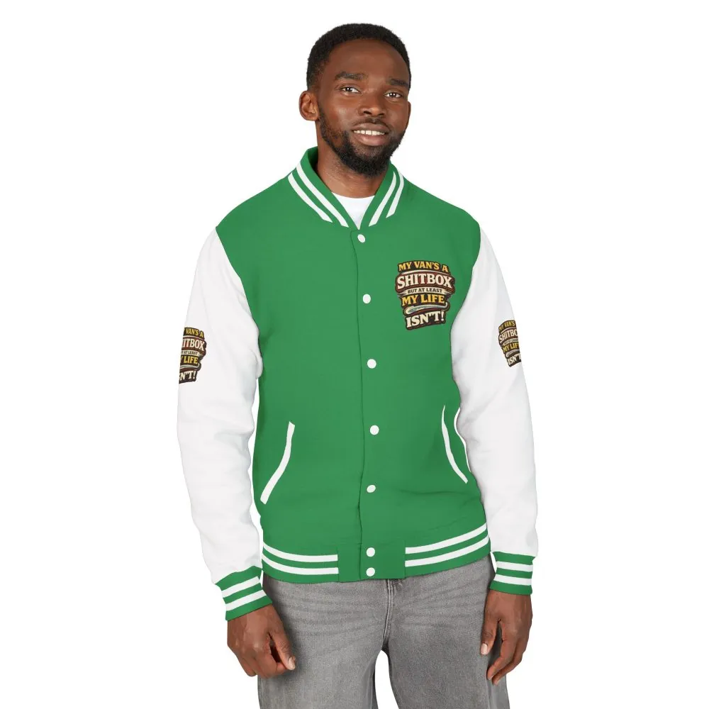 7271758686793624502_2048.jpeg Unisex Heavyweight Letterman Jacket — "My Van`s A Shitbox" Design F**K-Line