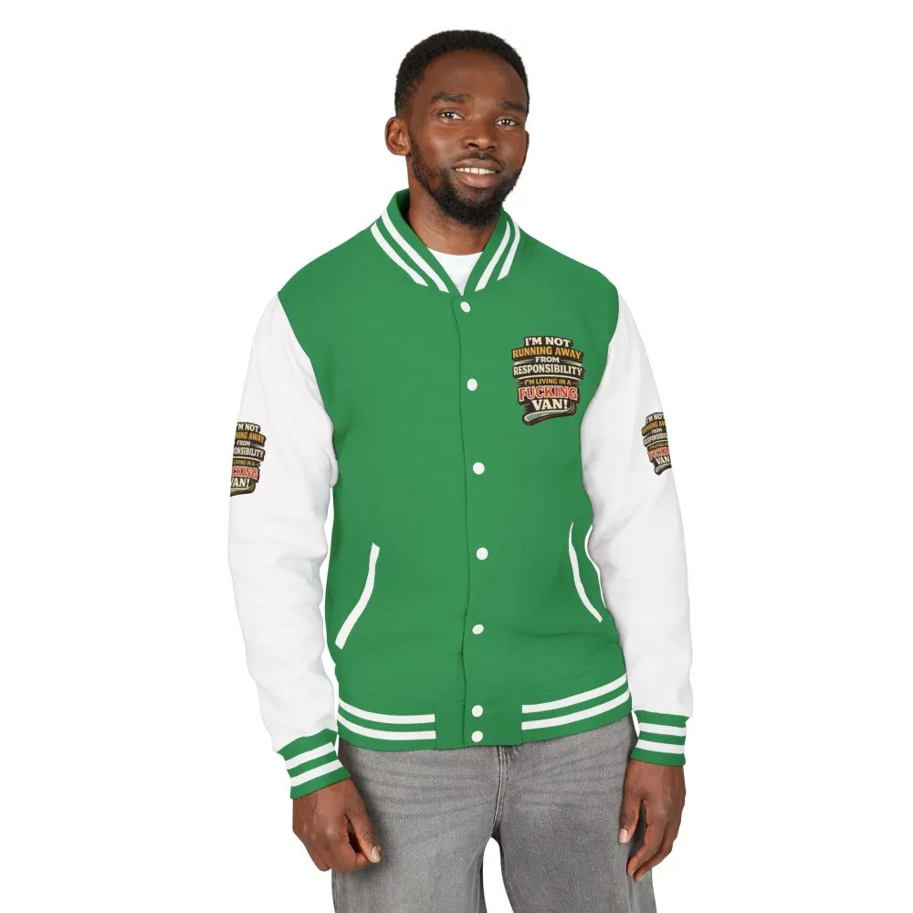 Unisex Heavyweight Letterman Jacket — "I`m Not running Away" Design F**K-Line