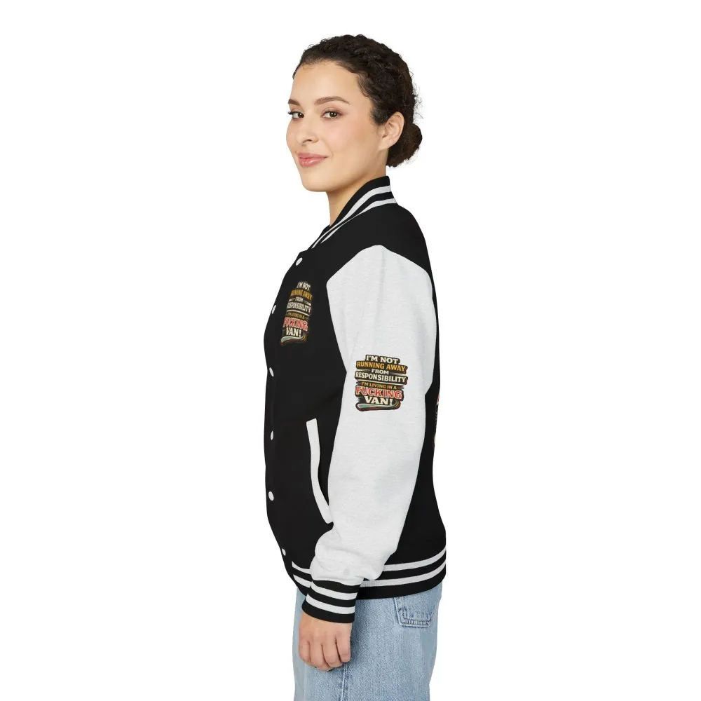 Unisex Heavyweight Letterman Jacket — "I`m Not running Away" Design F**K-Line