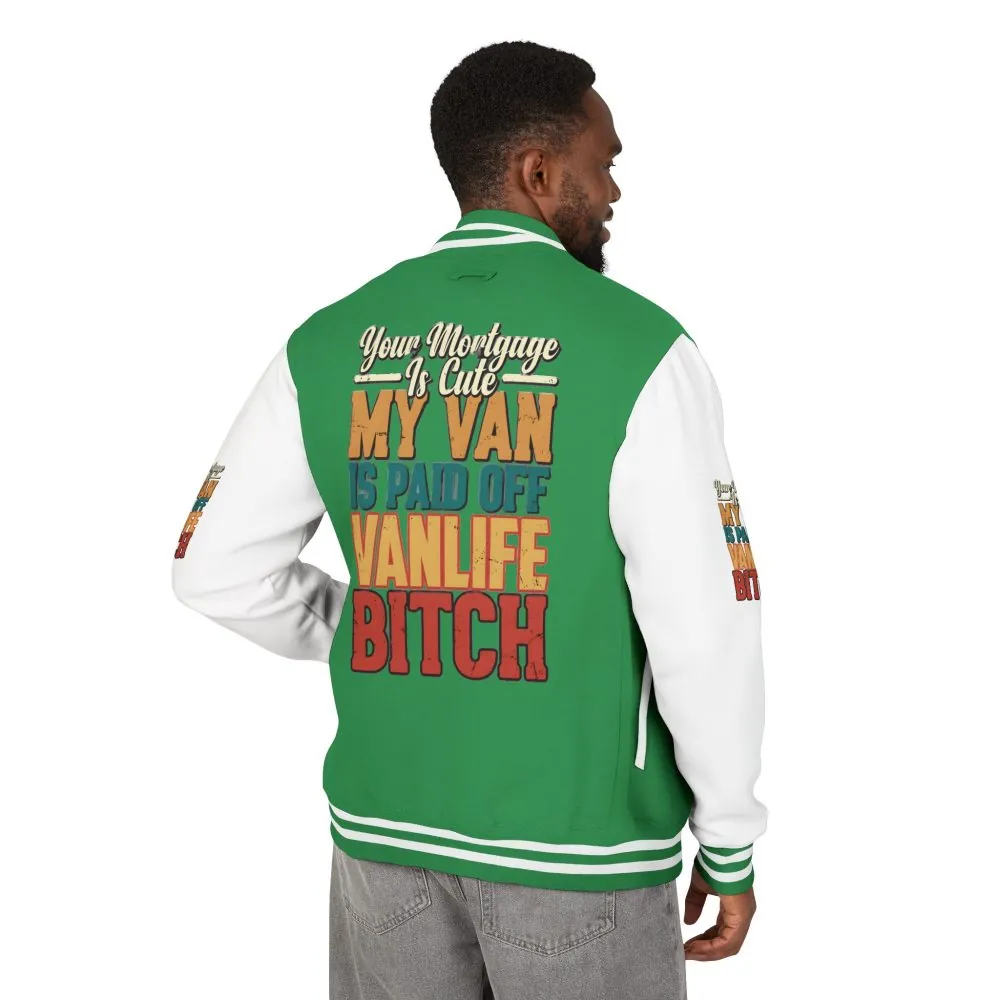 Unisex Heavyweight Letterman Jacket — "Your Mortgage Is Cute" Design F**K-Line