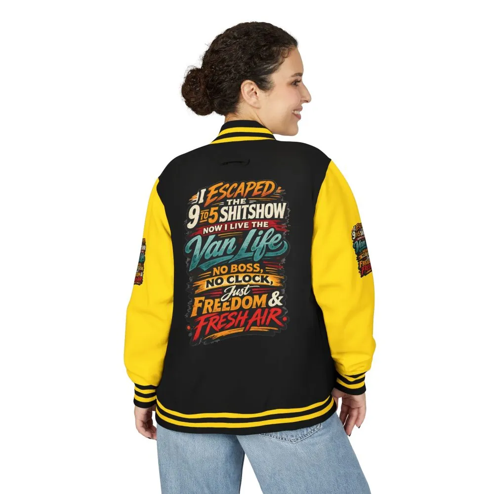 Unisex Heavyweight Letterman Jacket — "I Escaped The 9 To 5" Design F**K-Line