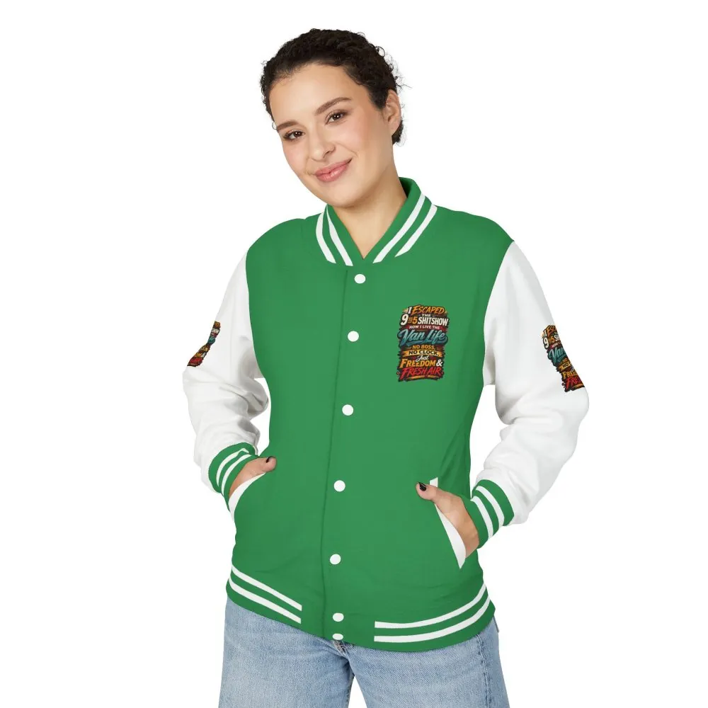 Unisex Heavyweight Letterman Jacket — "I Escaped The 9 To 5" Design F**K-Line