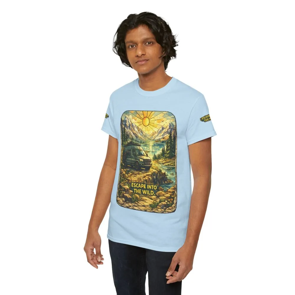 Unisex Heavy Cotton Tee — "Escape Into The Wild" Design Cubic-Line