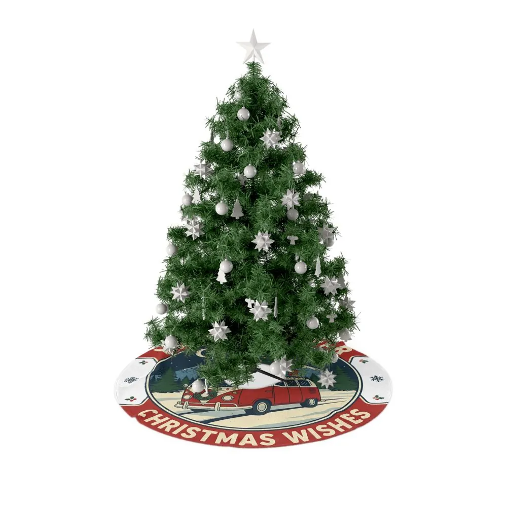 8003273970638265784_2048.jpeg Christmas Tree Skirt — "Happy Camper Christmas Wishes" Retro VW Van Holiday Tree Skirt