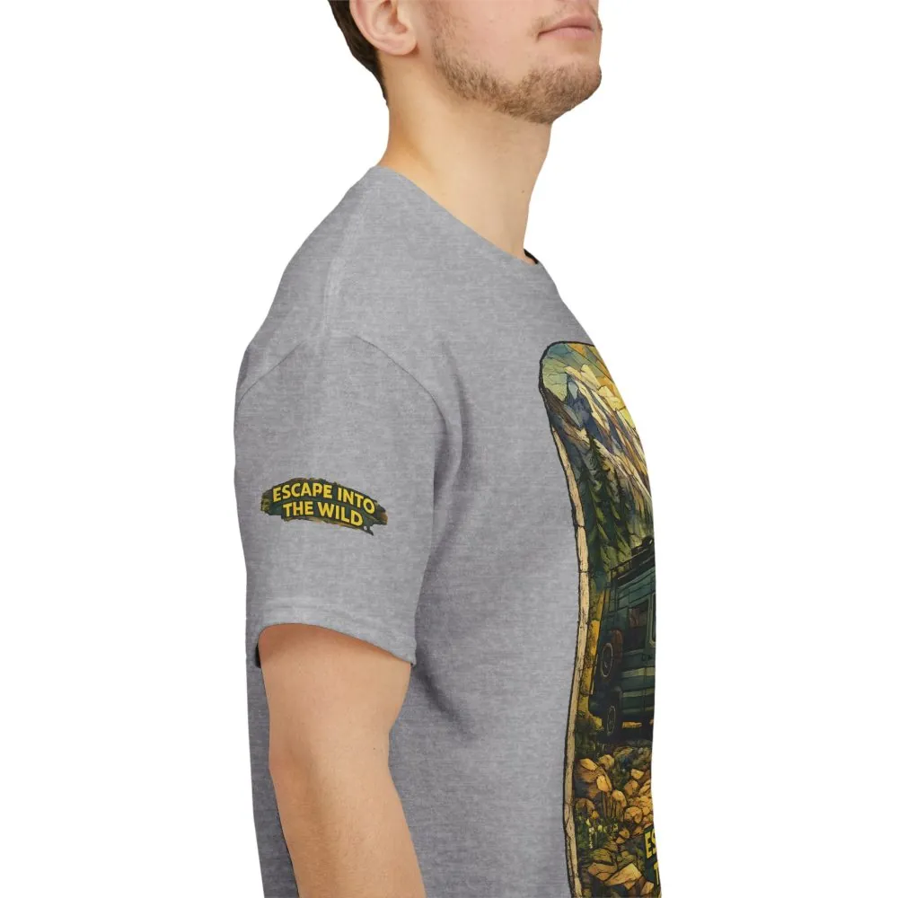 Unisex Heavy Cotton Tee — "Escape Into The Wild" Design Cubic-Line
