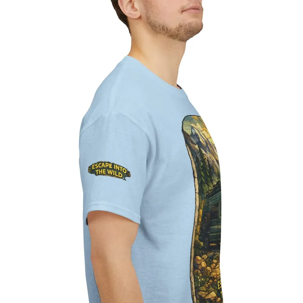 Unisex Heavy Cotton Tee — "Escape Into The Wild" Design Cubic-Line