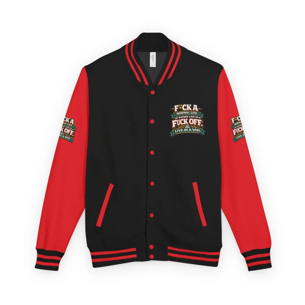 8394123045859870376_2048.jpeg Unisex Heavyweight Letterman Jacket — "Fuck A Normal Life" Design F**K-Line