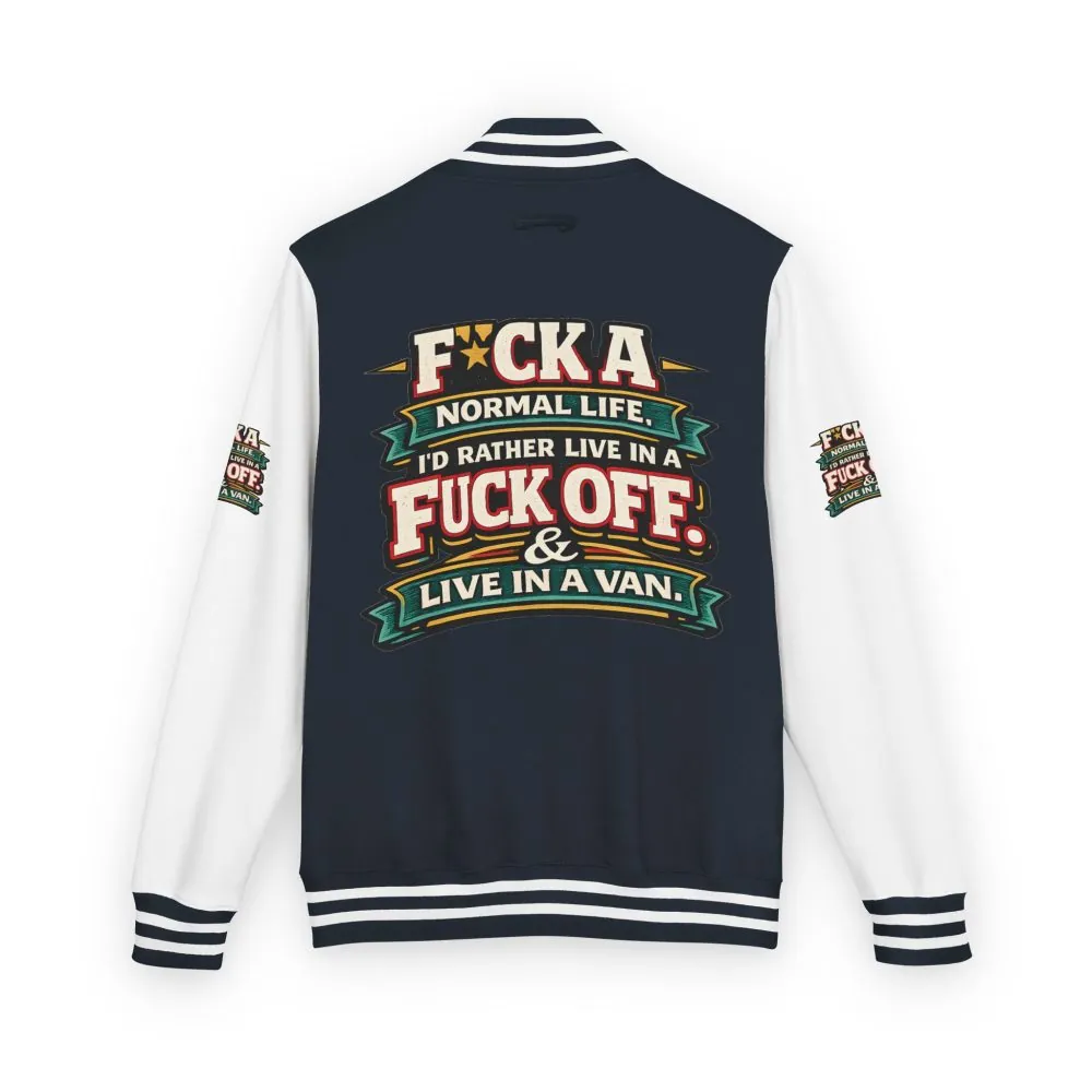 8788809848815524174_2048.jpeg Unisex Heavyweight Letterman Jacket — "Fuck A Normal Life" Design F**K-Line