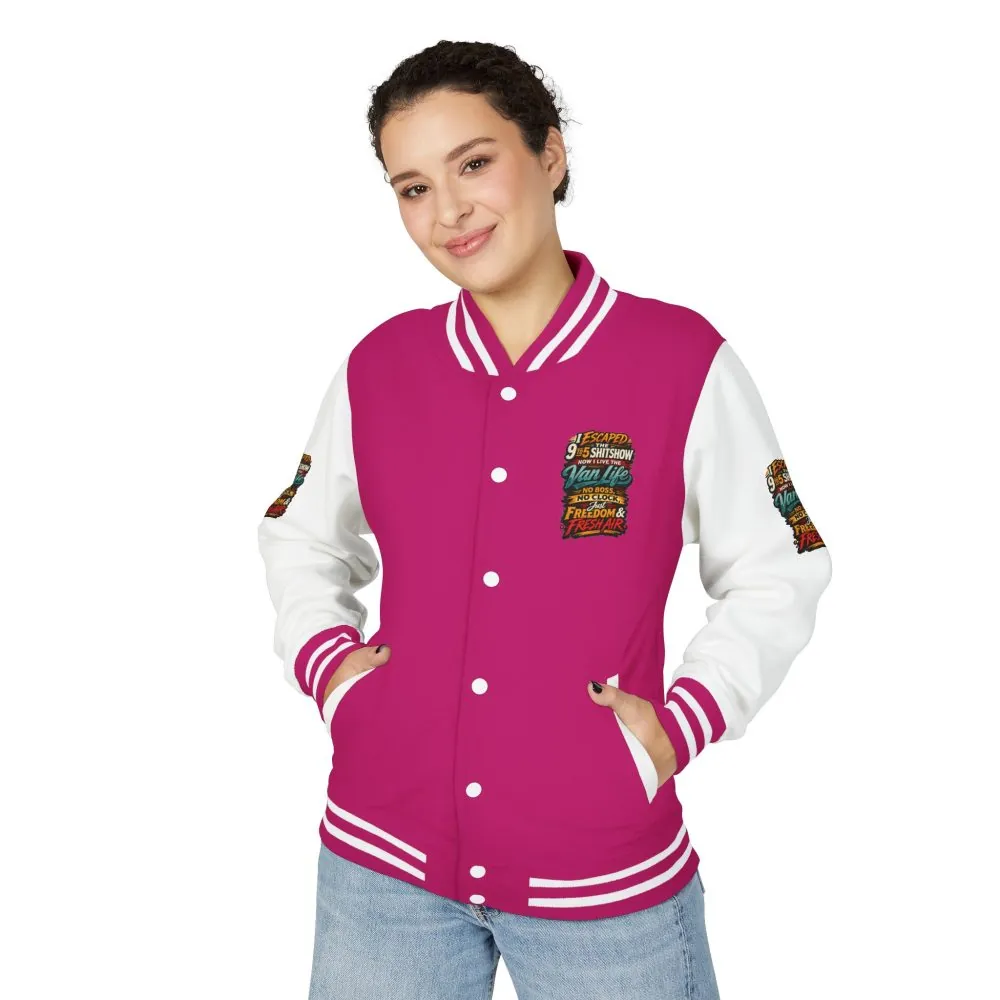 Unisex Heavyweight Letterman Jacket — "I Escaped The 9 To 5" Design F**K-Line