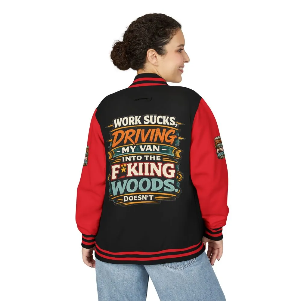 9155975033893298001_2048.jpeg Unisex Heavyweight Letterman Jacket — "Work Sucks" Design F**K-Line