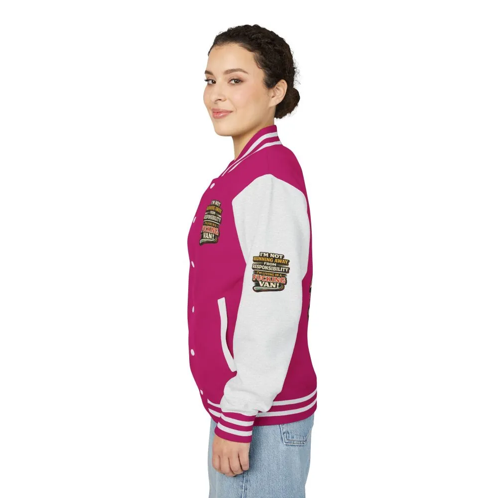 Unisex Heavyweight Letterman Jacket — "I`m Not running Away" Design F**K-Line