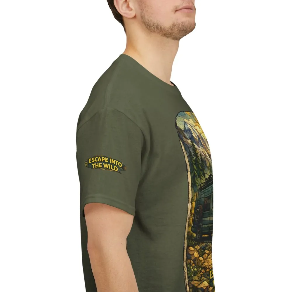 Unisex Heavy Cotton Tee — "Escape Into The Wild" Design Cubic-Line