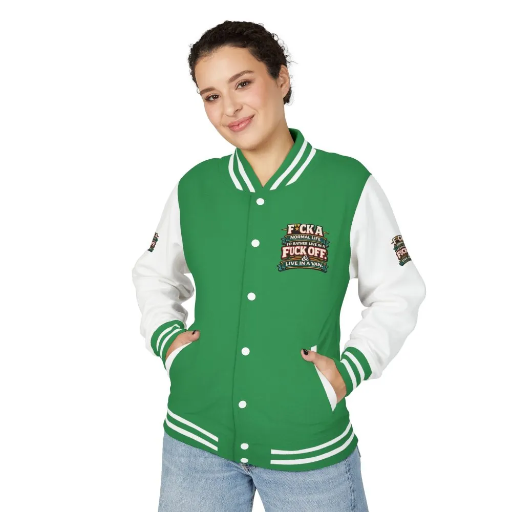 9522060781943879802_2048.jpeg Unisex Heavyweight Letterman Jacket — "Fuck A Normal Life" Design F**K-Line