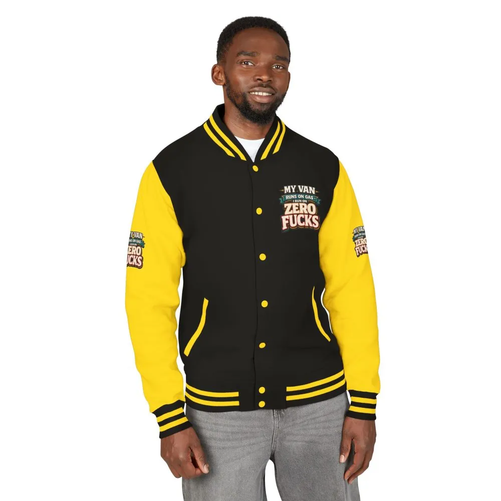 Unisex Heavyweight Letterman Jacket — "My Van Runs On Gas" Design F**K-Line