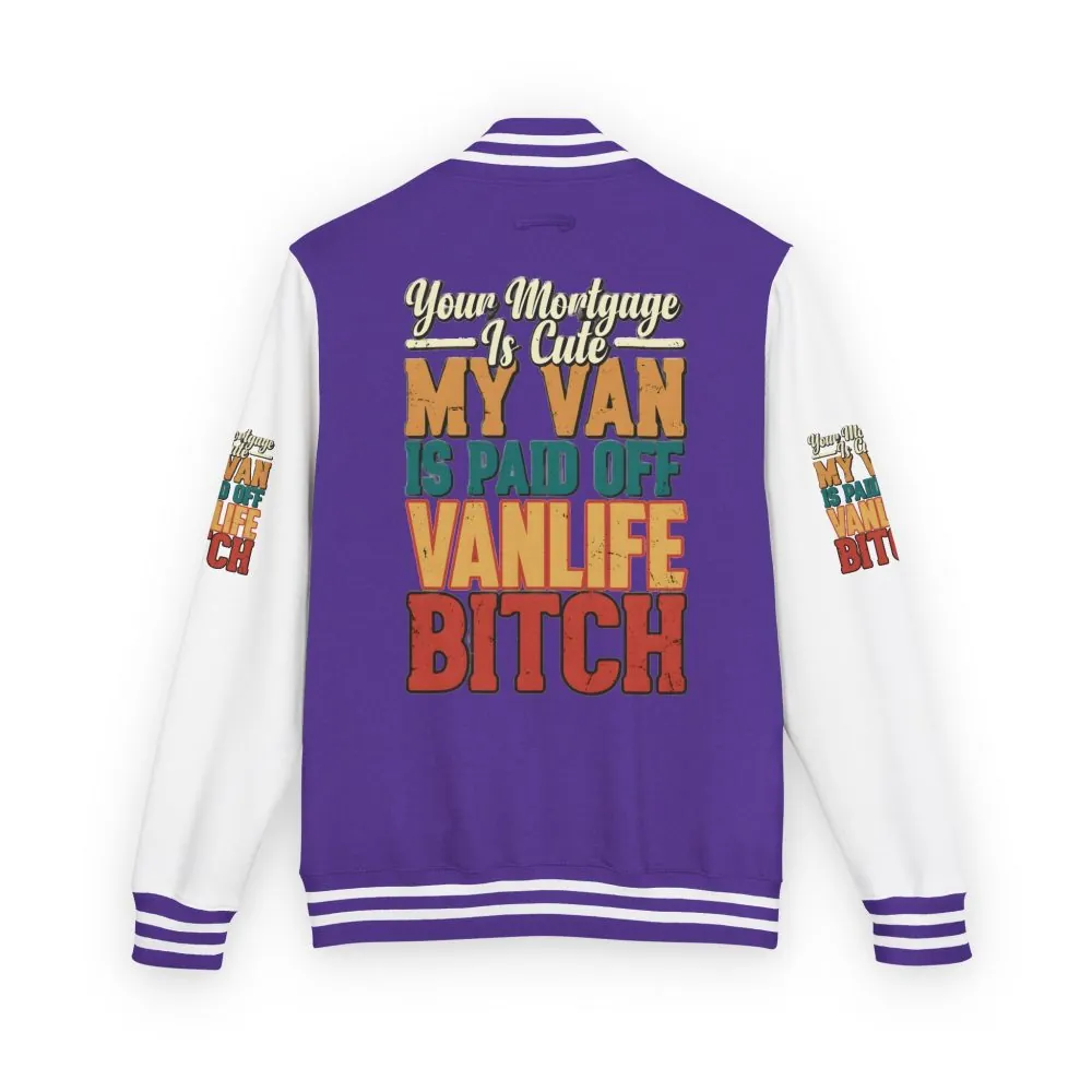 Unisex Heavyweight Letterman Jacket — "Your Mortgage Is Cute" Design F**K-Line