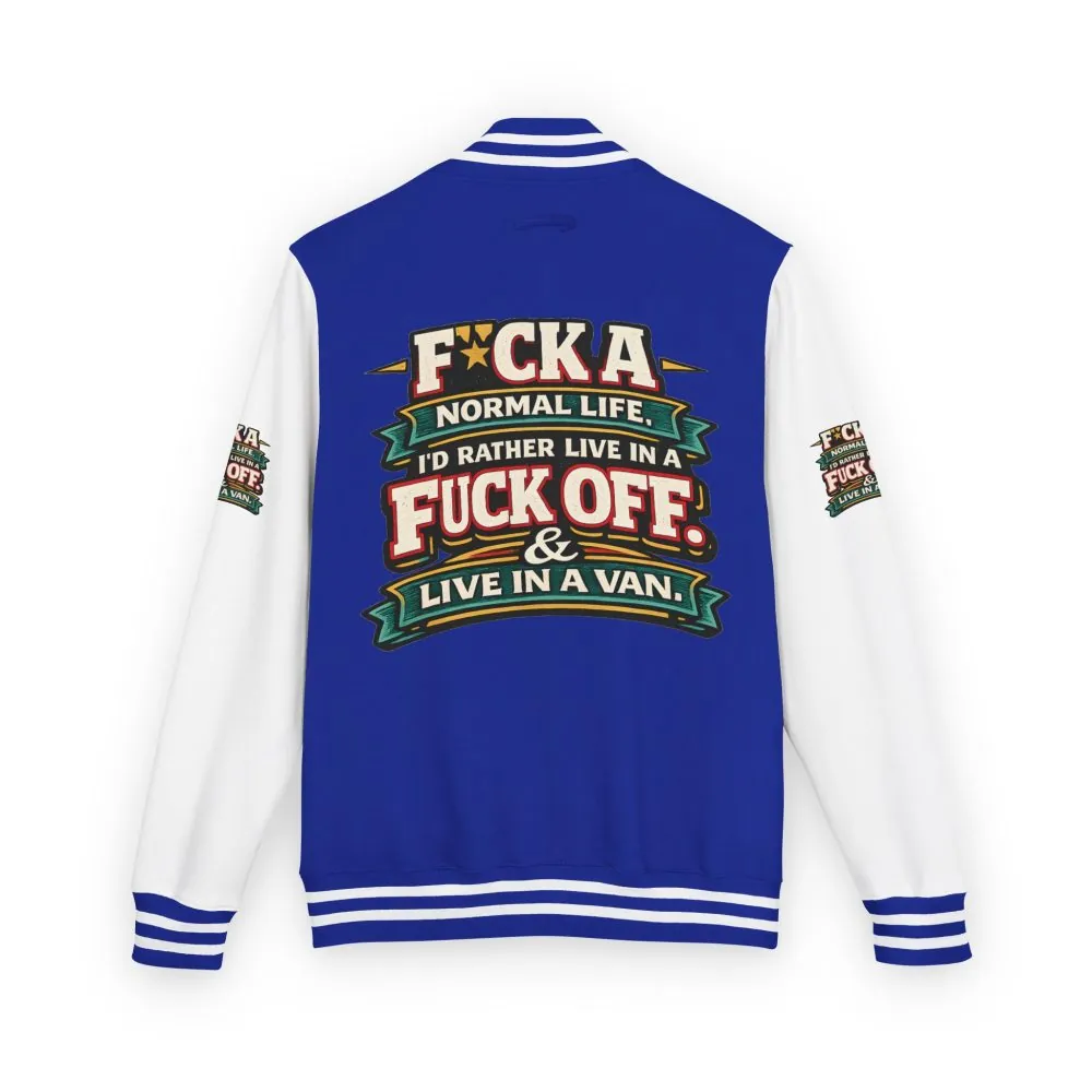 9773505234658535305_2048.jpeg Unisex Heavyweight Letterman Jacket — "Fuck A Normal Life" Design F**K-Line
