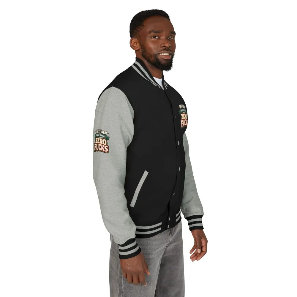 Unisex Heavyweight Letterman Jacket — "My Van Runs On Gas" Design F**K-Line