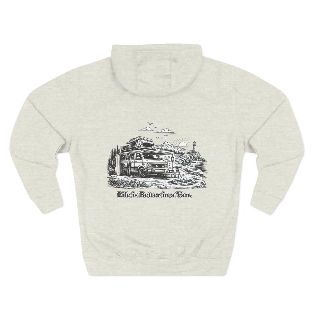 Three-Panel Fleece Hoodie - "Life Is Better In A Van" Design Minimal-Line