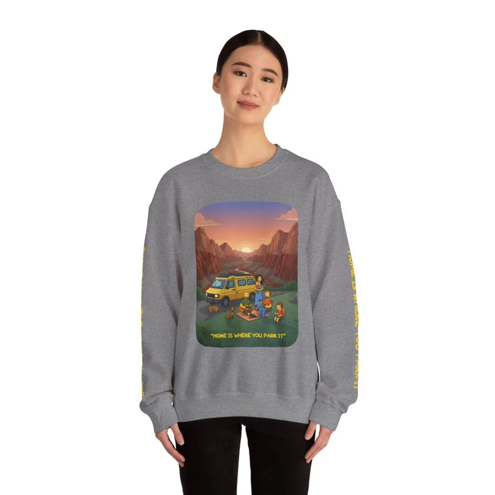 10008538178959659300_2048.jpeg Unisex Heavy Blend™ Crewneck Sweatshirt — "Home Is Where You Park It" Design Sitcom-Line