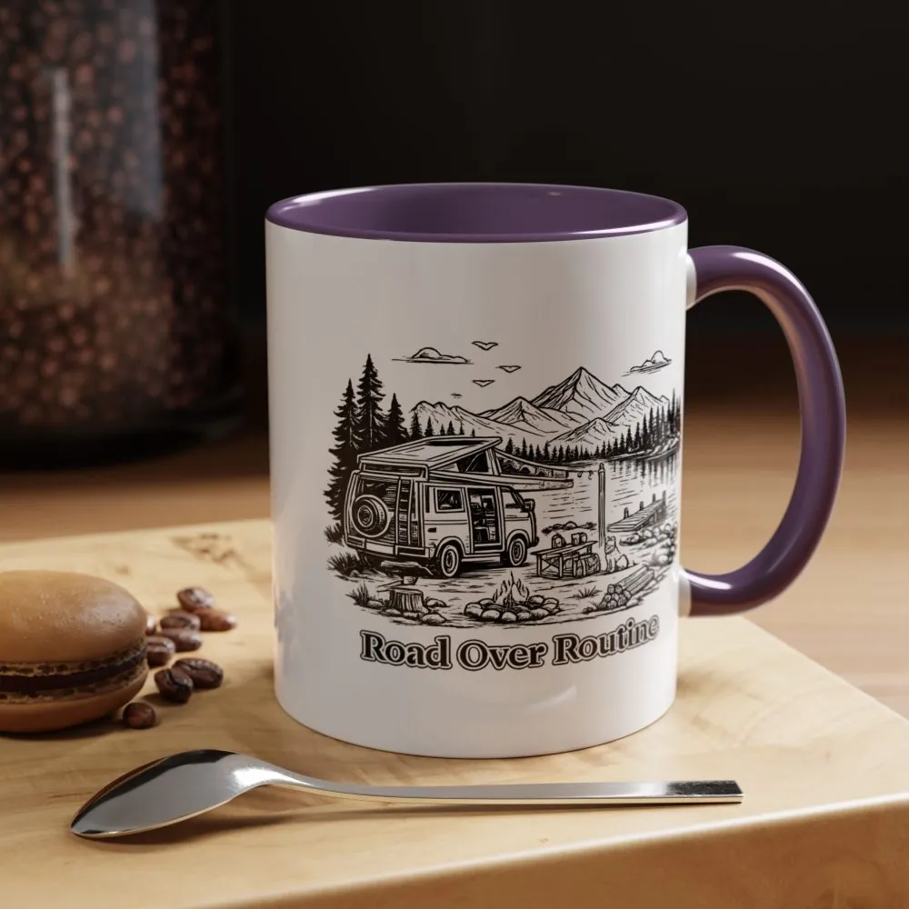 10026297711803256634_2048.jpeg Accent Coffee Mug (11, 15oz) — "Road Over Routine" Design Minimal-Line
