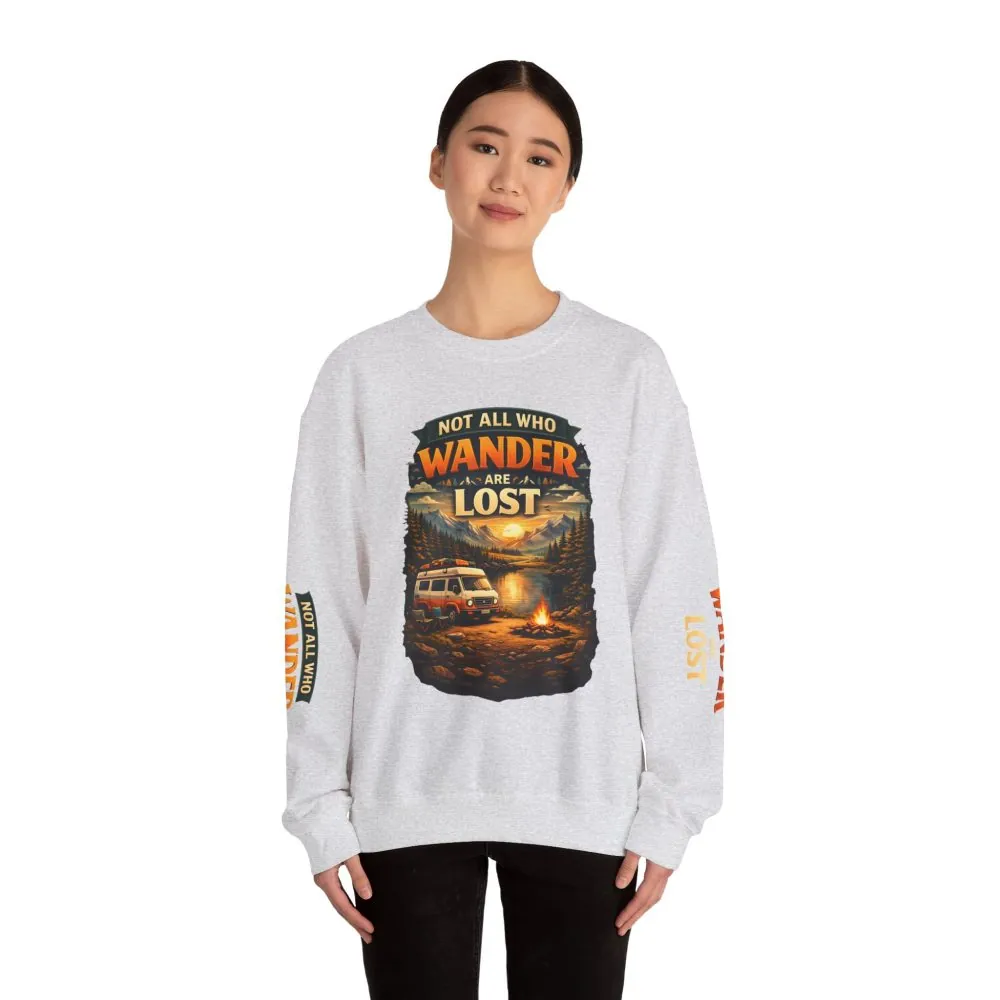 Unisex Heavy Blend™ Crewneck Sweatshirt — "Not All Who Wander Are Lost" Design Scenic-Line