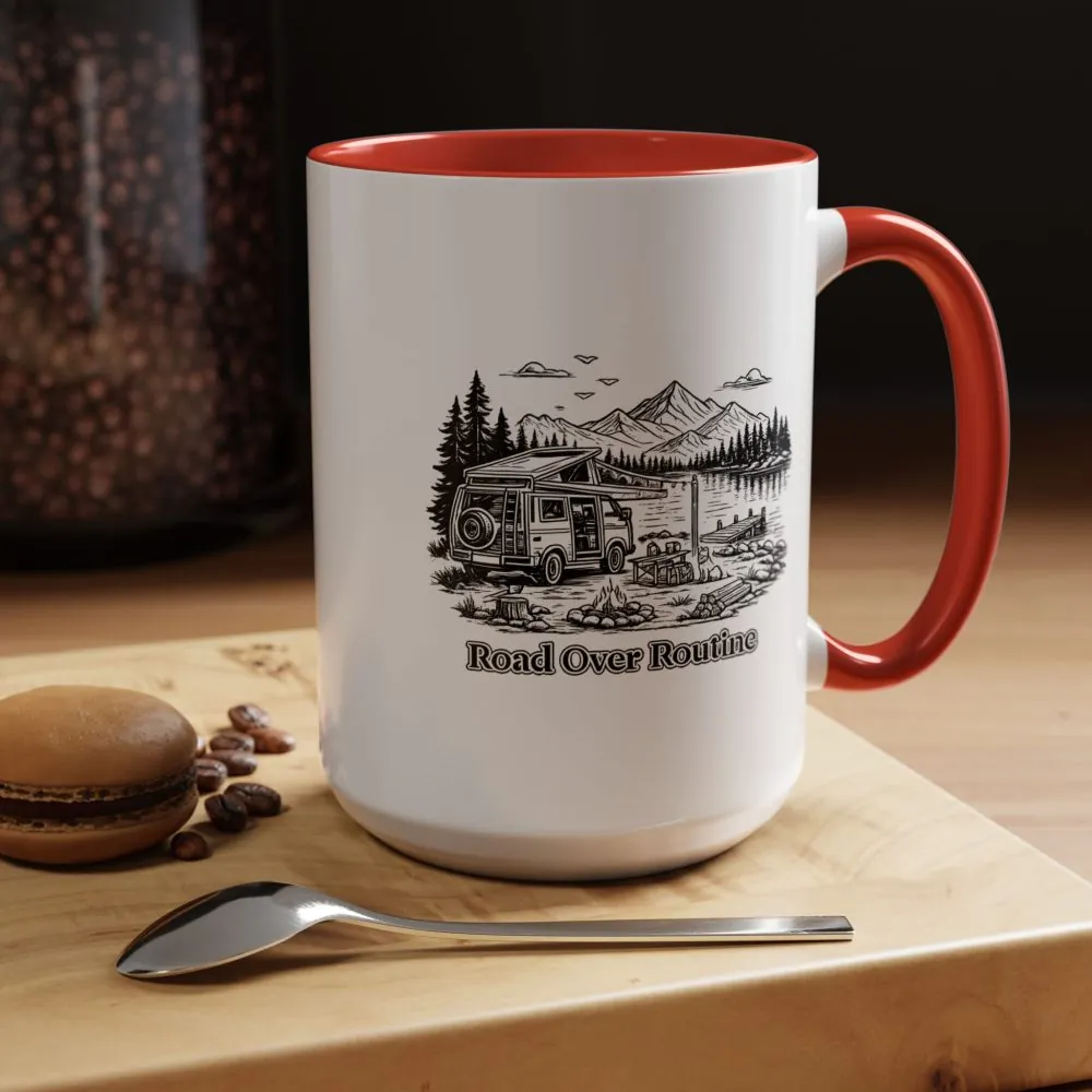 10056097122466207255_2048.jpeg Accent Coffee Mug (11, 15oz) — "Road Over Routine" Design Minimal-Line