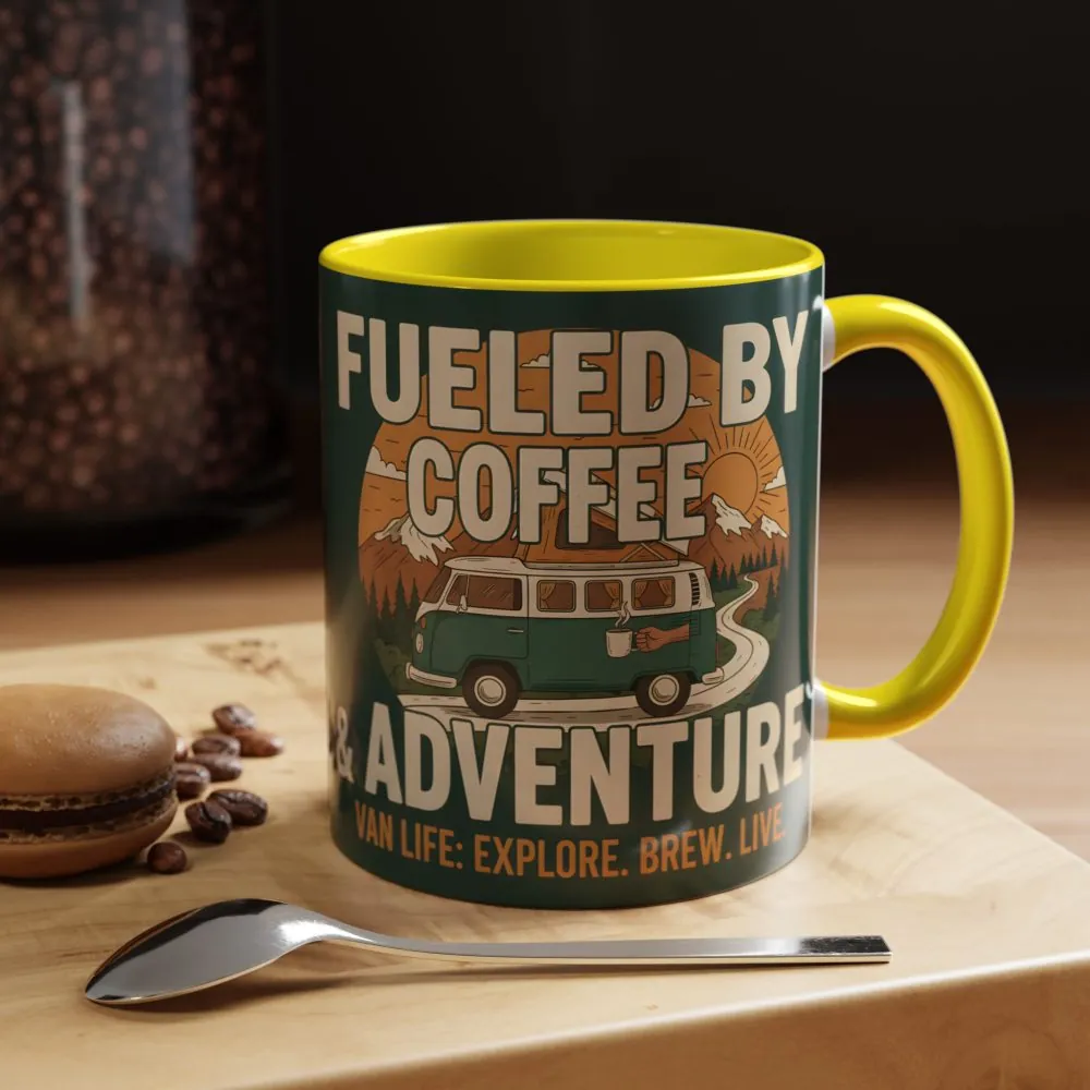 Accent Coffee Mug (11, 15oz) — "Fueled by Coffee & Adventure"