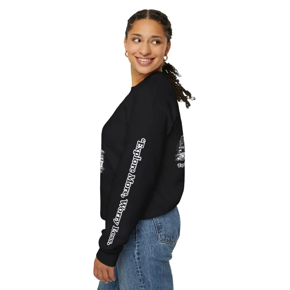 10059550836408480292_2048.jpeg Unisex Heavy Blend™ Crewneck Sweatshirt — "Explore More Worry Less" Design Minimal-Line