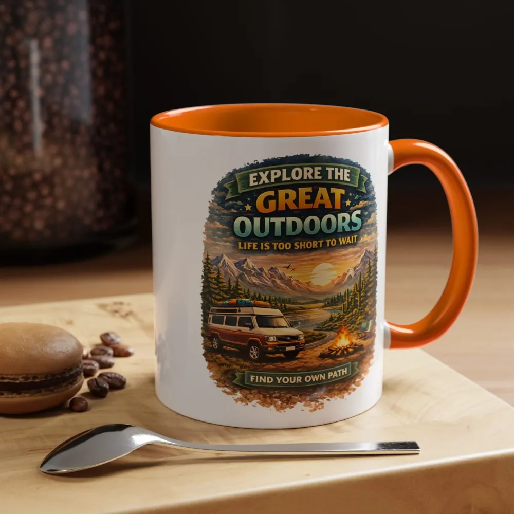Accent Coffee Mug (11, 15oz) — "Explore The Great Outdoors" Design Scenic-Line