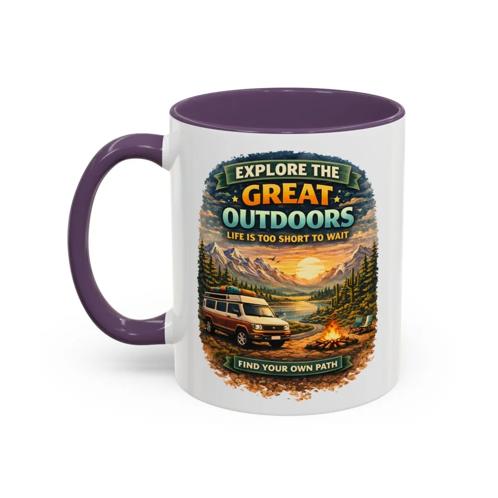 Accent Coffee Mug (11, 15oz) — "Explore The Great Outdoors" Design Scenic-Line
