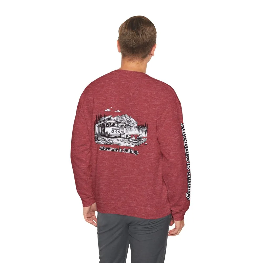 10106061933638195270_2048.jpeg Unisex Heavy Blend™ Crewneck Sweatshirt — "Adventure Is Calling" Design Minimal-Line