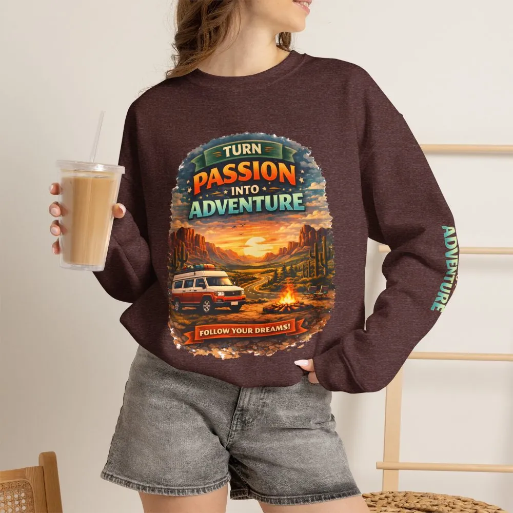 Unisex Heavy Blend™ Crewneck Sweatshirt — "Turn Passion Into Adventure" Design Scenic-Line