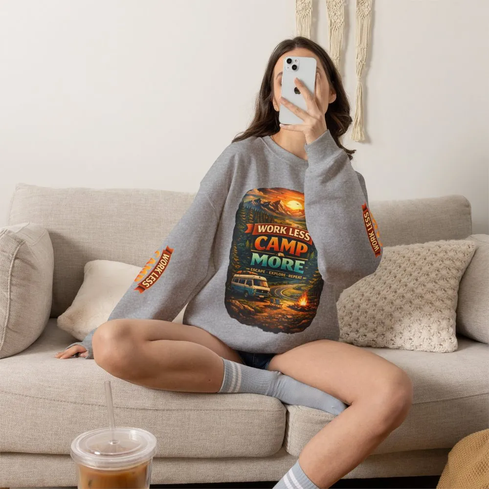 10113625803827008573_2048.jpeg Unisex Heavy Blend™ Crewneck Sweatshirt — "Work Less-Camp More" Design Scenic-Line