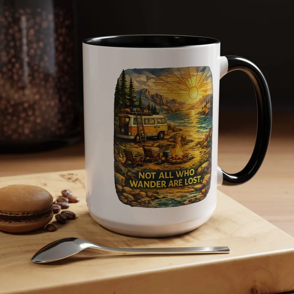 Accent Coffee Mug (11, 15oz) — "Not All Who Wander Are Lost" Design Cubic-Line