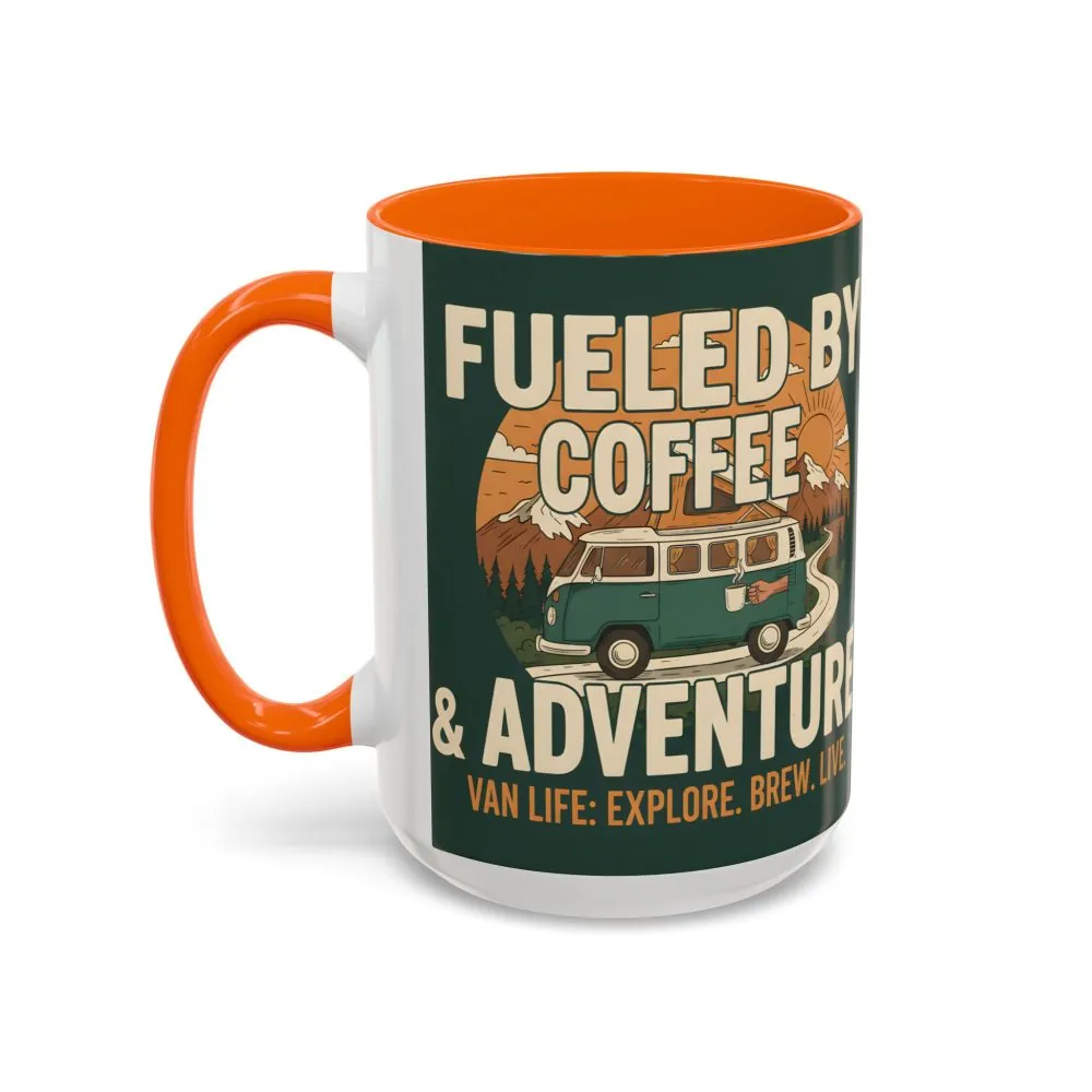 Accent Coffee Mug (11, 15oz) — "Fueled by Coffee & Adventure"