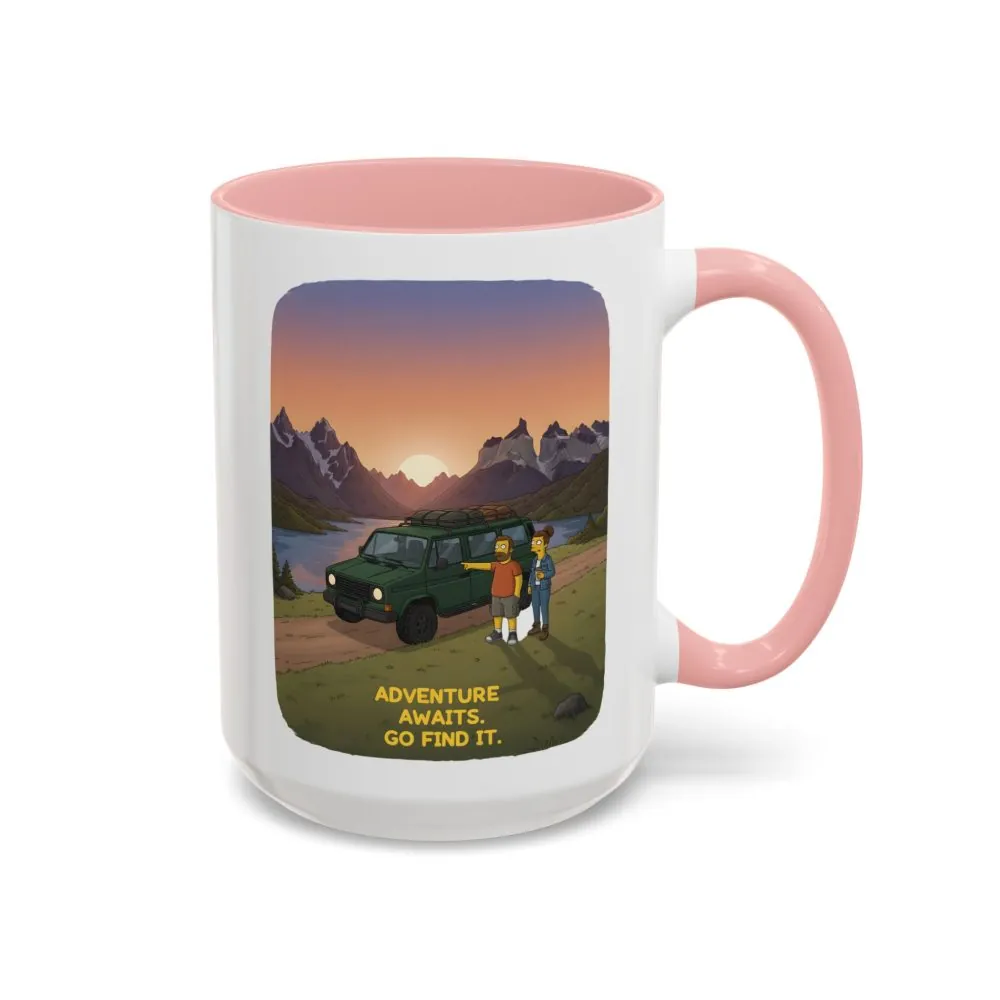 Accent Coffee Mug (11, 15oz) — "Adventure Awaits-Go Find It" Design Sitcom-Line