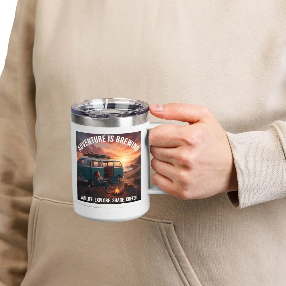 Coffee Mug Tumbler, 15oz-- "Adventure Is Brewing"