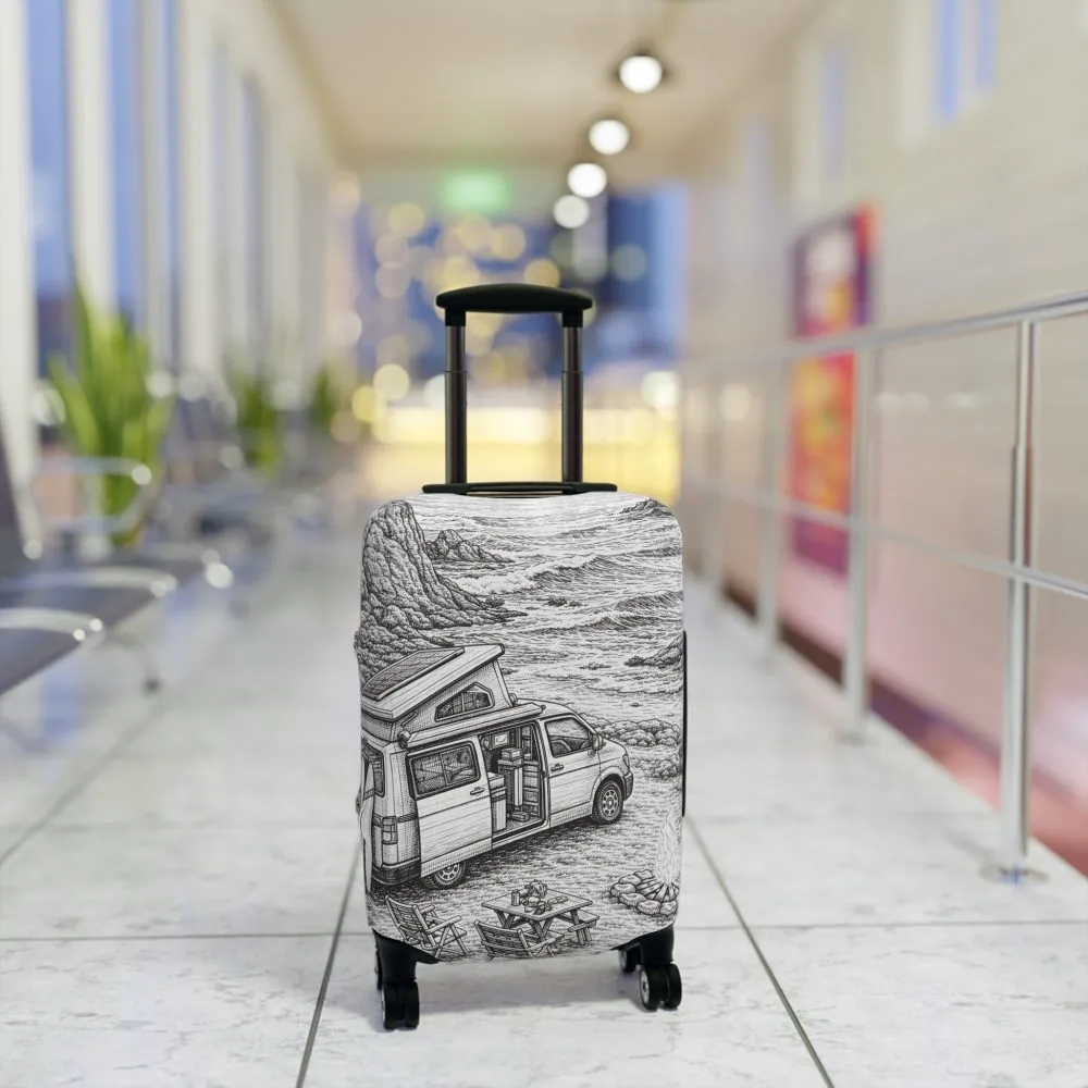 Luggage Cover — Adventure Camper Sketch Travel Suitcase