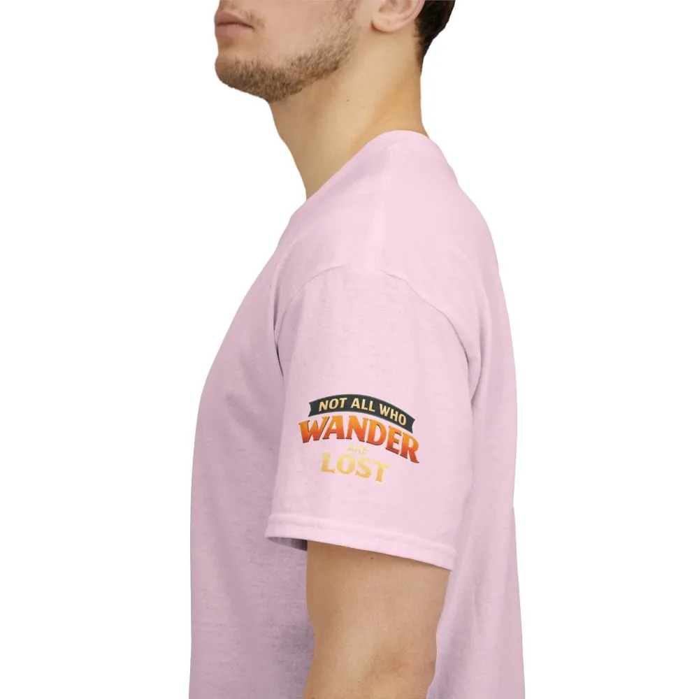 Unisex Heavy Cotton Tee — "Not All Who Wander Are Lost" Design Scenic-Line