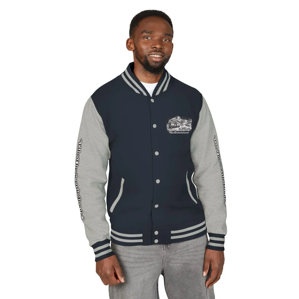 10163999964732898723_2048.jpeg Unisex Heavyweight Letterman Jacket — "Take The Scenic Route" Travel Varsity Coat