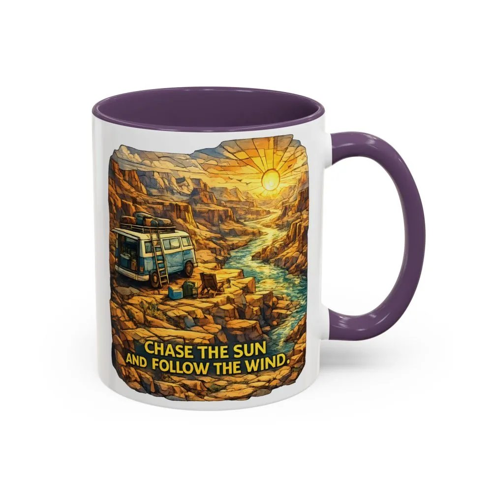 10164176897971279443_2048.jpeg Accent Coffee Mug (11, 15oz) — "Chase The Sun And Follow The Wind" Design Cubic-Line