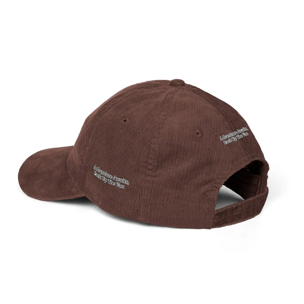 Vintage Corduroy Cap (Embroidery) — "Adventure Awaits, Pack Up The Van" Embroidered Hat