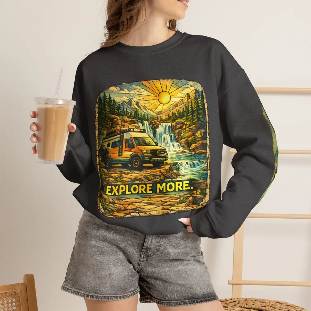 Unisex Heavy Blend™ Crewneck Sweatshirt — "Explore More" Design Cubic-Line