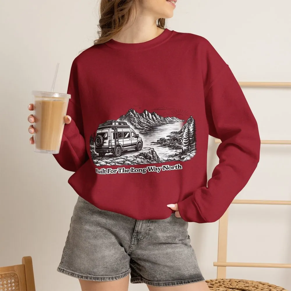 10211112930059821526_2048.jpeg Unisex Heavy Blend™ Crewneck Sweatshirt — "Built For The Long Way North" Design Minimal-Line