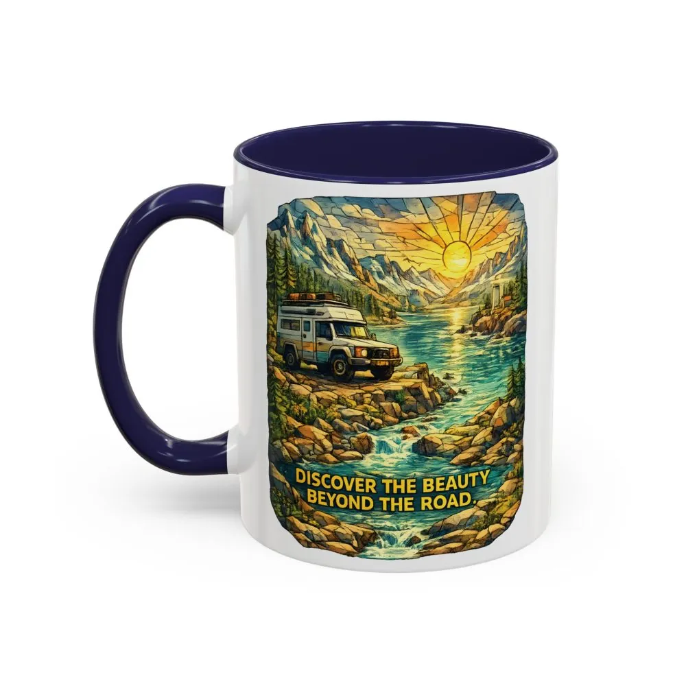 10222913256606417576_2048.jpeg Accent Coffee Mug (11, 15oz) — "Discover The Bieuty Beyond The Road" Design Cubic-Line