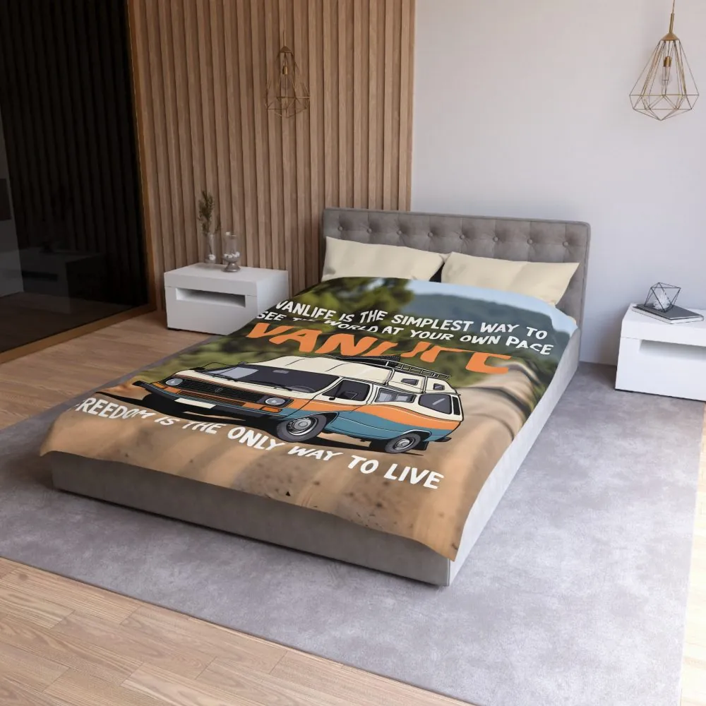 10224980081038439300_2048.jpeg Duvet Cover — "Vanlife freedom is the only way to live" Retro Camper Van Freedom Bedding