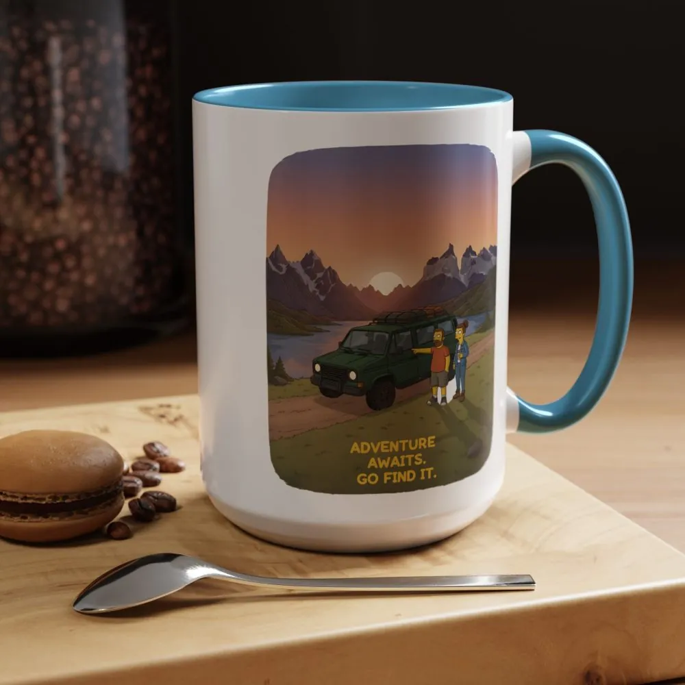 Accent Coffee Mug (11, 15oz) — "Adventure Awaits-Go Find It" Design Sitcom-Line