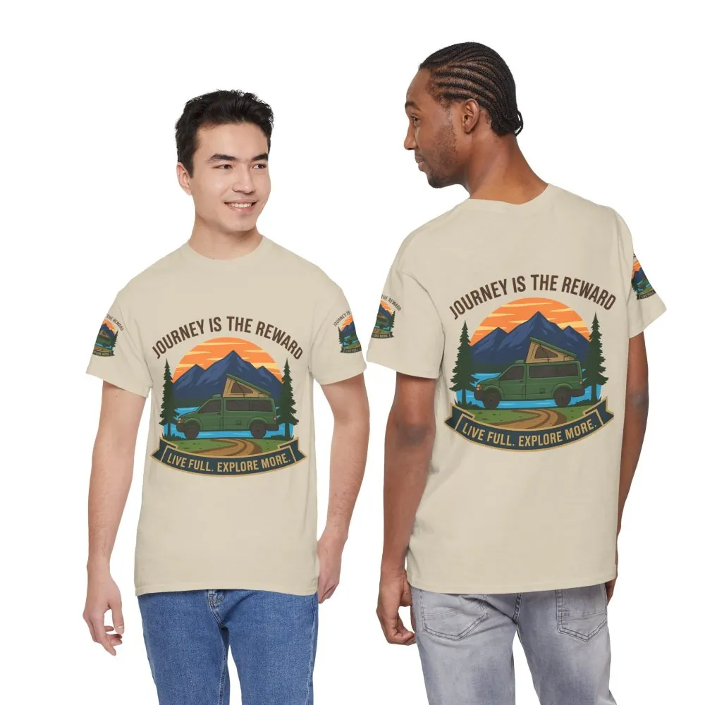 10229737935604367566_2048.jpeg Unisex Heavy Cotton Tee — "Journey Is The Reward Tee" Adventure Camper Van Graphic T-Shirt
