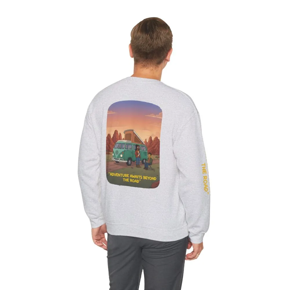 10240942826467846944_2048.jpeg Unisex Heavy Blend™ Crewneck Sweatshirt — "Adventure Awaits Beyond The Road" Design Sitcom-Line